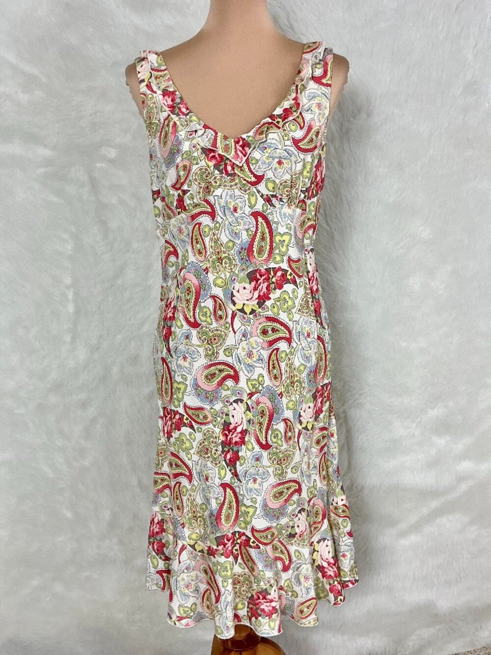 Vintage 90s 00s Cabi Sleeveless Ruffle Roses Floral Paisley Midi Dress 6 - Picture 1 of 7